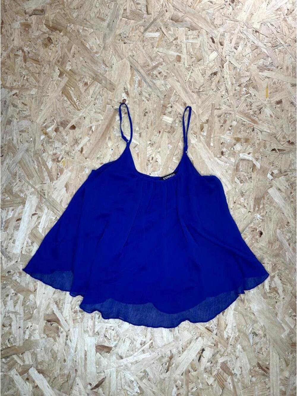 Express Cami Tank Top Womens Medium Royal Blue Chiffon Layered Spaghetti Strap